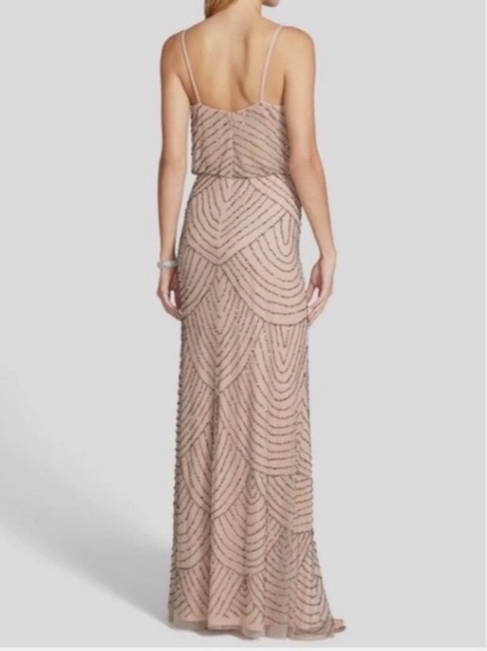 Adrianna Papell Champagne Gold Beaded Art Deco Blouson Gown Wedding Sz 16 NWT - Picture 8 of 16